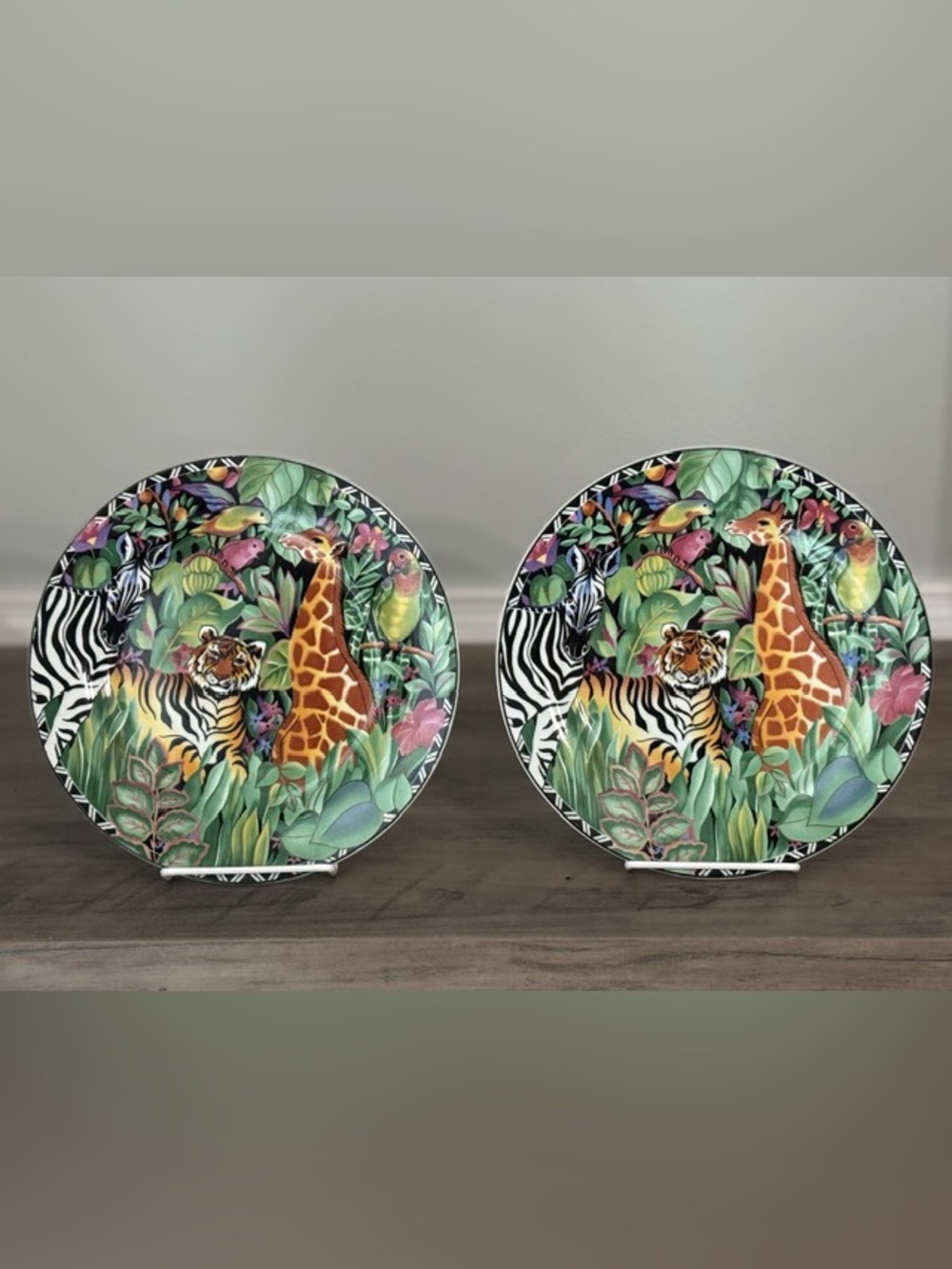 2 Ultra Porcelain By Sakura Magic Jungle Salad Plates 1995